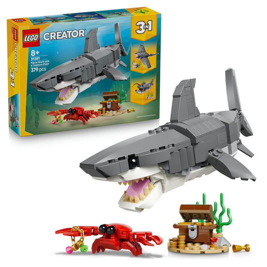 lego creator shark with treasure chest with box