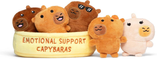 Relatable Emotional Support Capybaras plush set in carry container
