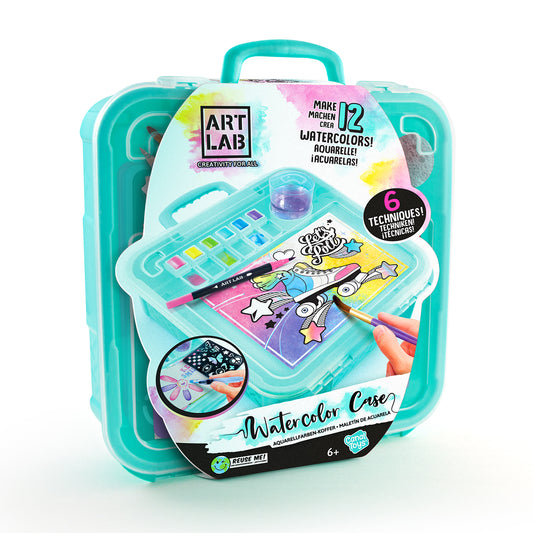 Art Lab Watercolour Case with paints, brush, watercolour sheets and stencils – view 2