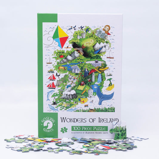 Gosling Games Wonders of Ireland 100 piece jigsaw puzzle box and illustrated map of Ireland – detail 1