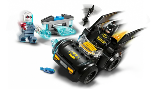 Close-up of Batman minifigure in the Batmobile.