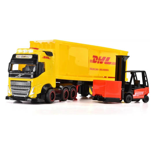 Dickie Toys Volvo DHL Heavy Truck & Forklift front view picture