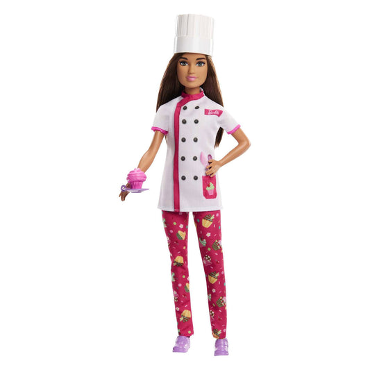 Barbie Chef Patisserie Doll makes playtime sweeter with a delicious-looking cupcake.