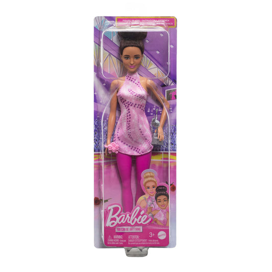 Barbie Figure Skater Fashion Doll with brunette hair styled in a classic top bun.
