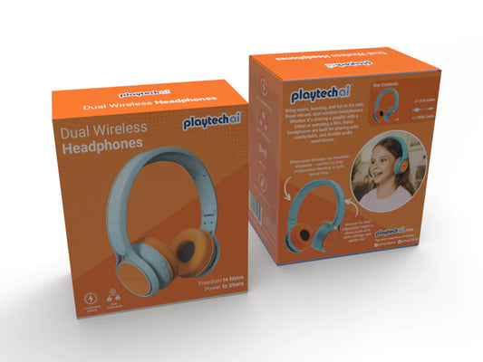 "Buddy" Dual Wireless Headphones picture of the front and reverse of box
