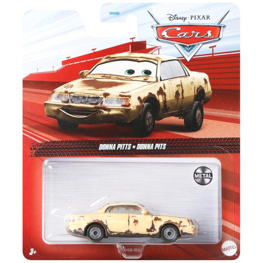 Vibrantly colored Donna Pitts diecast vehicle from the Disney Pixar Cars movie, perfect for collectors.