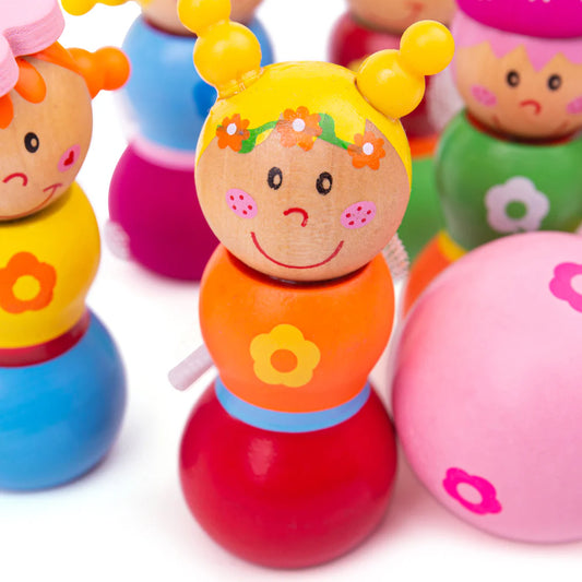 Brightly painted Fairy Skittles, perfect for indoor and outdoor play.