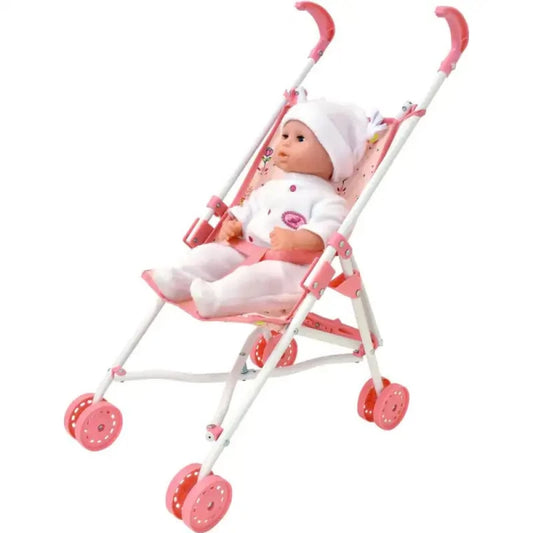 Folding Dolls Stroller – Floral Four-Wheel Design