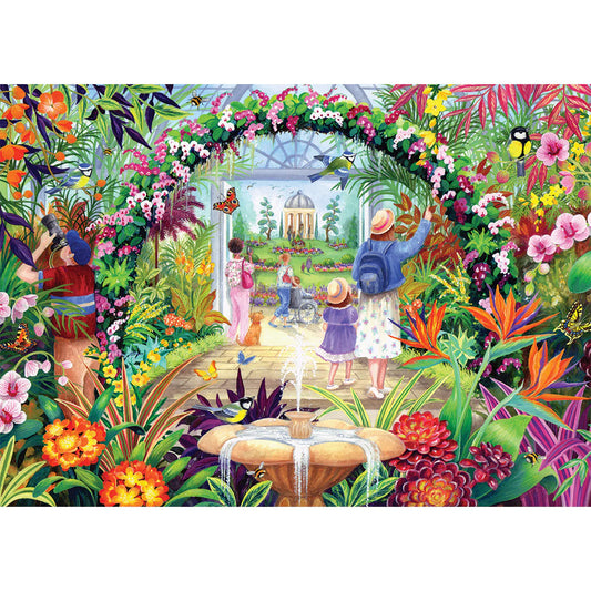 Experience the beauty of nature with the Gibsons - Botanical Blooms 1000 Piece Jigsaw Puzzle, featuring a lush garden sanctuary.