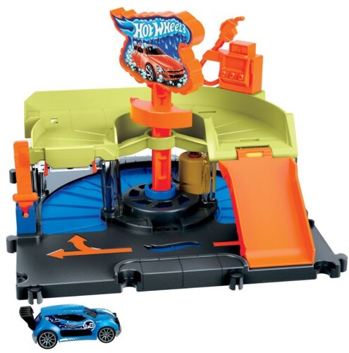 HW City Car Wash Speed Clean Playset: Watch as the car glides through the transparent car wash windows.