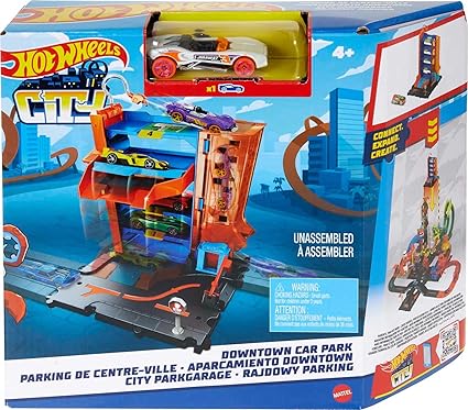 Hot Wheels City Downtown Car Park - A 4-level garage playset for endless hours of fun with a moveable elevator and ramp.