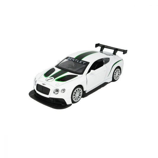 Close-up view of the Hot Wheels Premium Car Culture 18 Bentley Continental GT3, showing real rubber tires and metal body.