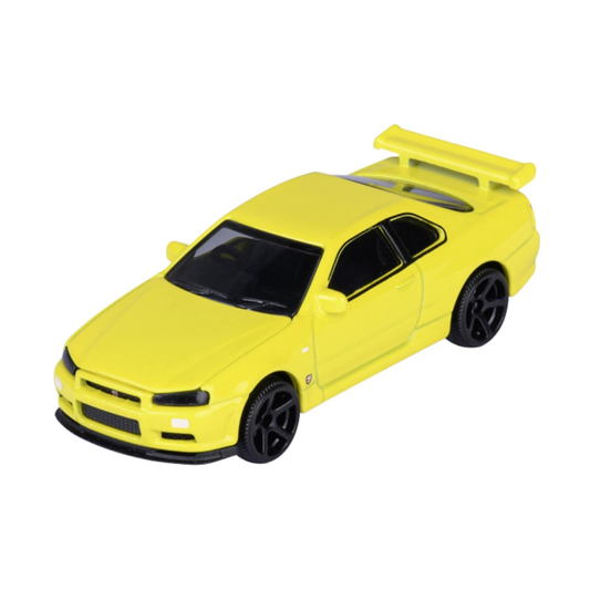 Majorette JDM Legends Nissan Skyline GT-R R34 Yellow front view picture of the car