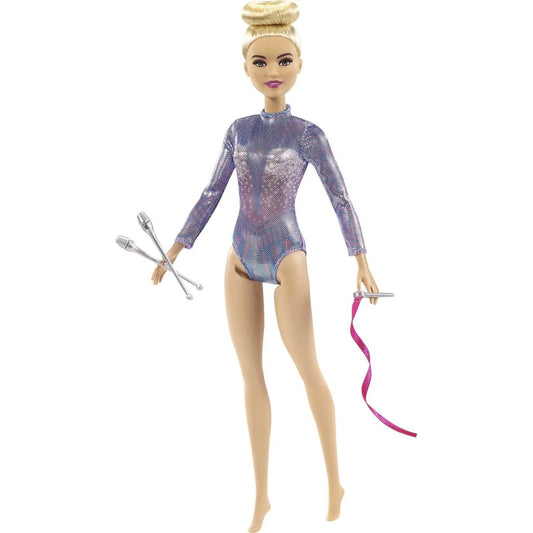Mattel Barbie Rhythmic Gymnast Blonde Doll with accessories for creative storytelling.