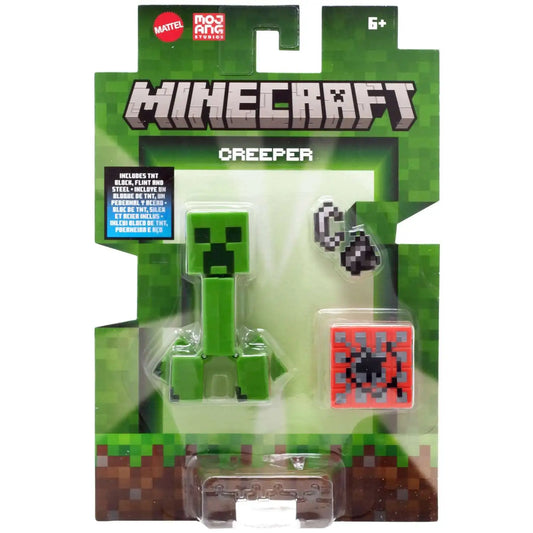 The Minecraft Creeper action figure with detailed pixelated features and posable joints.