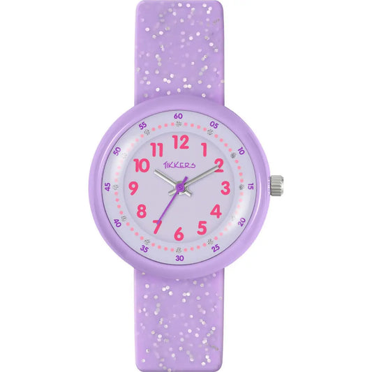 Tikkers Purple Glitter Strap Watch close view picture of the watch design