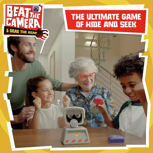 family playing beat the camera