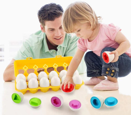 child playing with egg shape sorter
