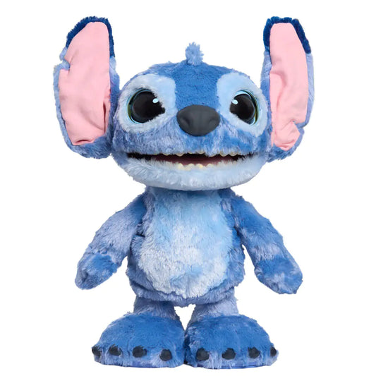 Blue Plush toy with big pink ears on a white background