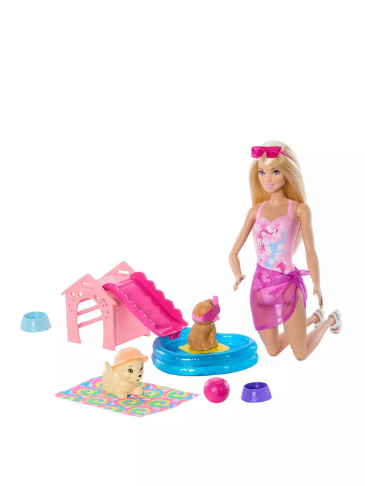 barbie puppy pool party playset