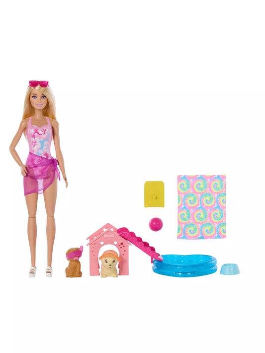 barbie puppy pool party playset