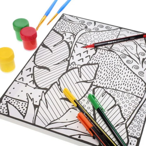 abstract leaves canvas with paint and markers