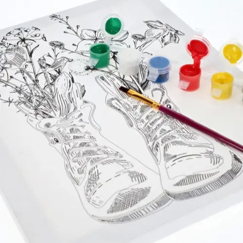 floral boots canvas with paints