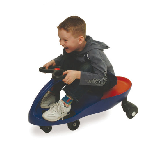 young boy on blue didicar