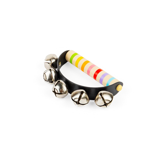 handbell with striped wooden handle