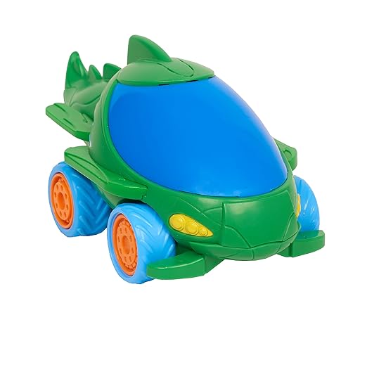 Bright green and blue toy car on white background