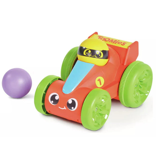 pop racer red toy car with purple ball