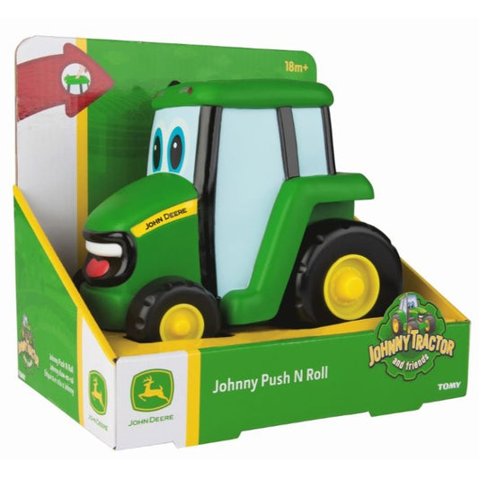 green and yellow push and roll tractor