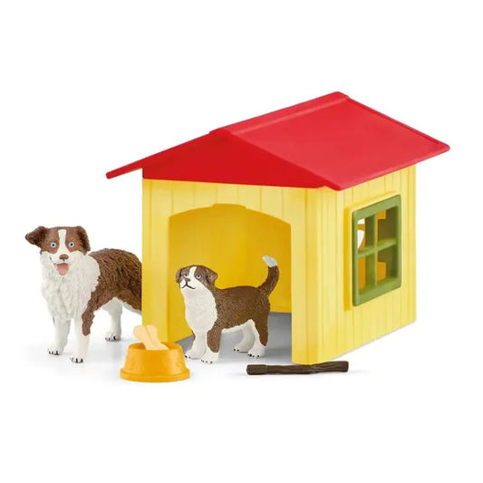dog kennel and dog figurines