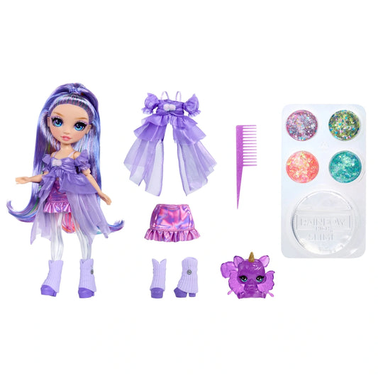 contents of rainbow high glitter slime violet set