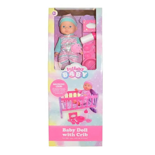 baby doll with crib in packaging