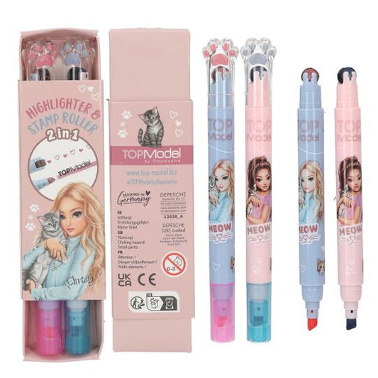 top model highlighter and stamp roller kit in blue and pink