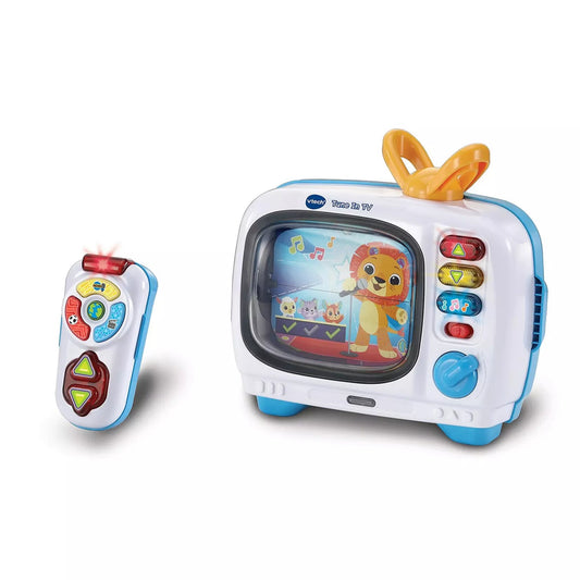 retro kids tv and remote on white background