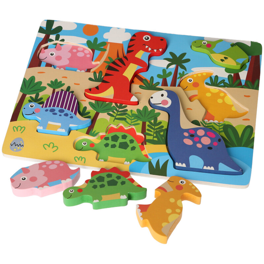 wooden dinosaur puzzle and pieces