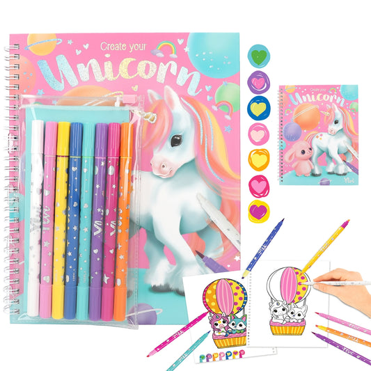 contents of ylvi colouring book with pen set