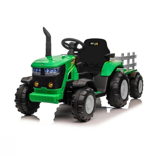 Turbo Harvest 12V Electric Ride On Tractor with Trailer Green