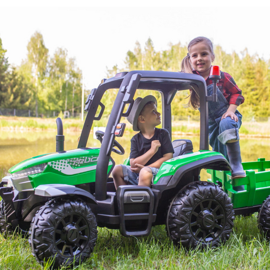 AgriPow 24V Electric Ride On Tractor with Trailer Green