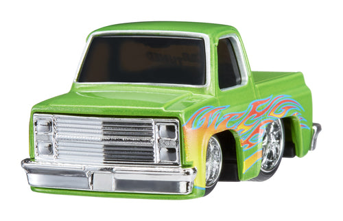 Custom green 87 Chevy C10 with flame design