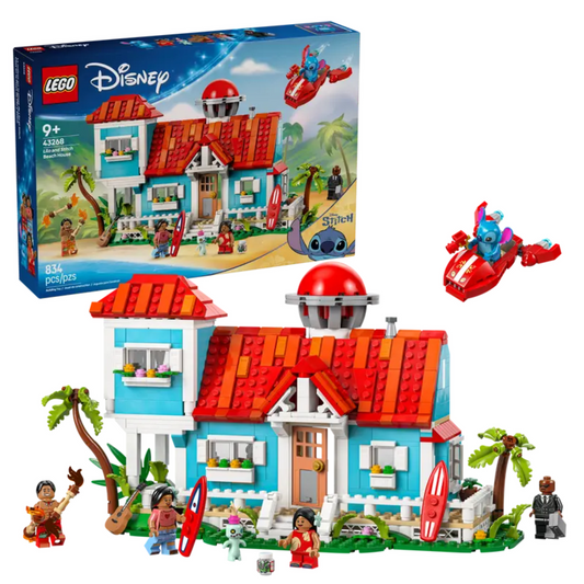 LEGO 43268 Lilo & Stitch Beach House set with Disney minifigures.