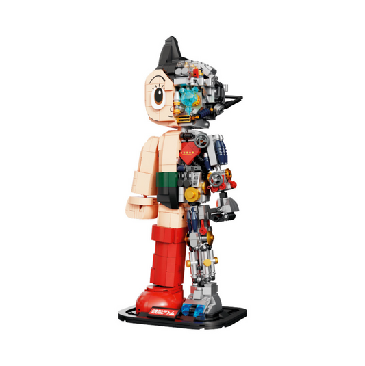 Toy figure made of interlocking bricks on a white background
