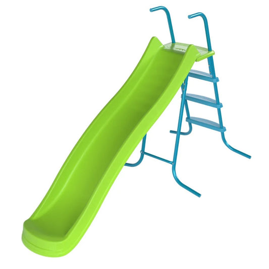 Green slide with blue ladder on a white background