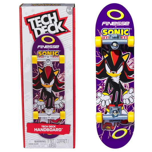 Tech Deck handboard with Sonic the Hedgehog design on a white background