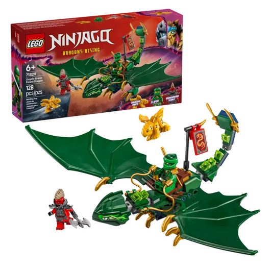LEGO NINJAGO Lloyd’s Green Forest Dragon toy with posable wings and tail.