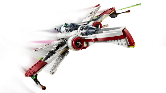 Side view of the LEGO Star Wars ARC-170 Starfighter™ with spring-loaded shooters.