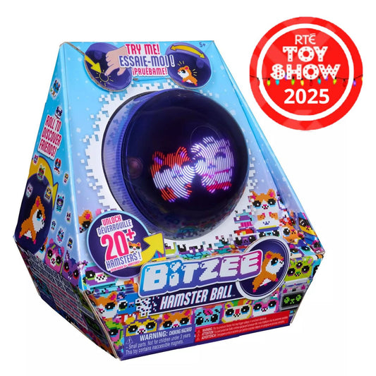 Bitzee Hamster Ball packaging with colorful design and RTE Toy Show 2025 badge.