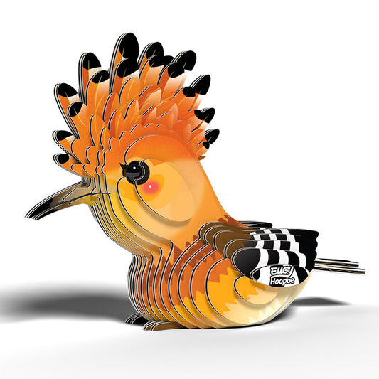 Side view of assembled Eugy Hoopoe, showcasing its crest